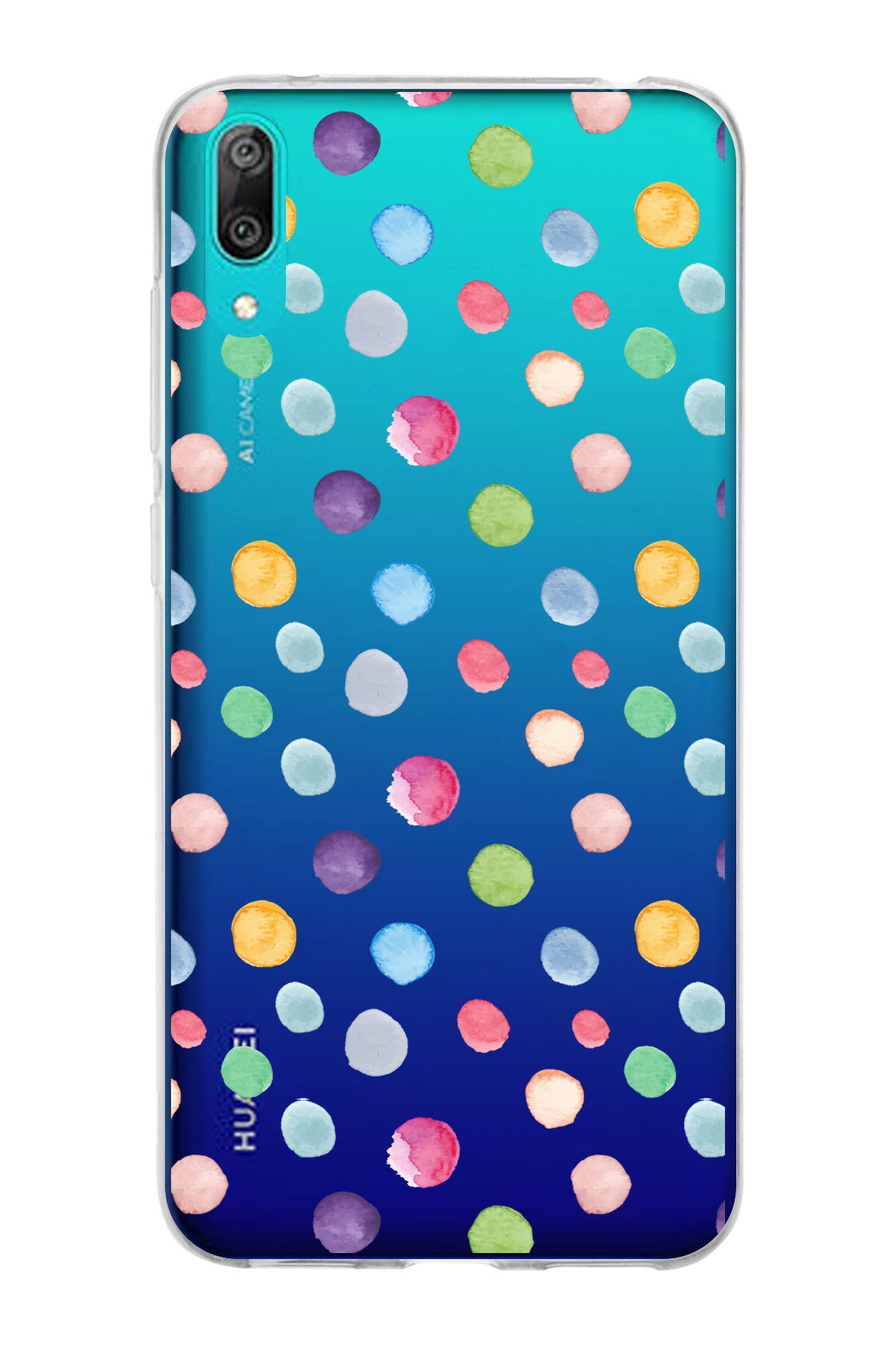Huawei Y7 Pro 2019 ile Uyumlu 1mm Slim Fit Water Color 6 Baskılı Şeffaf  Kılıf