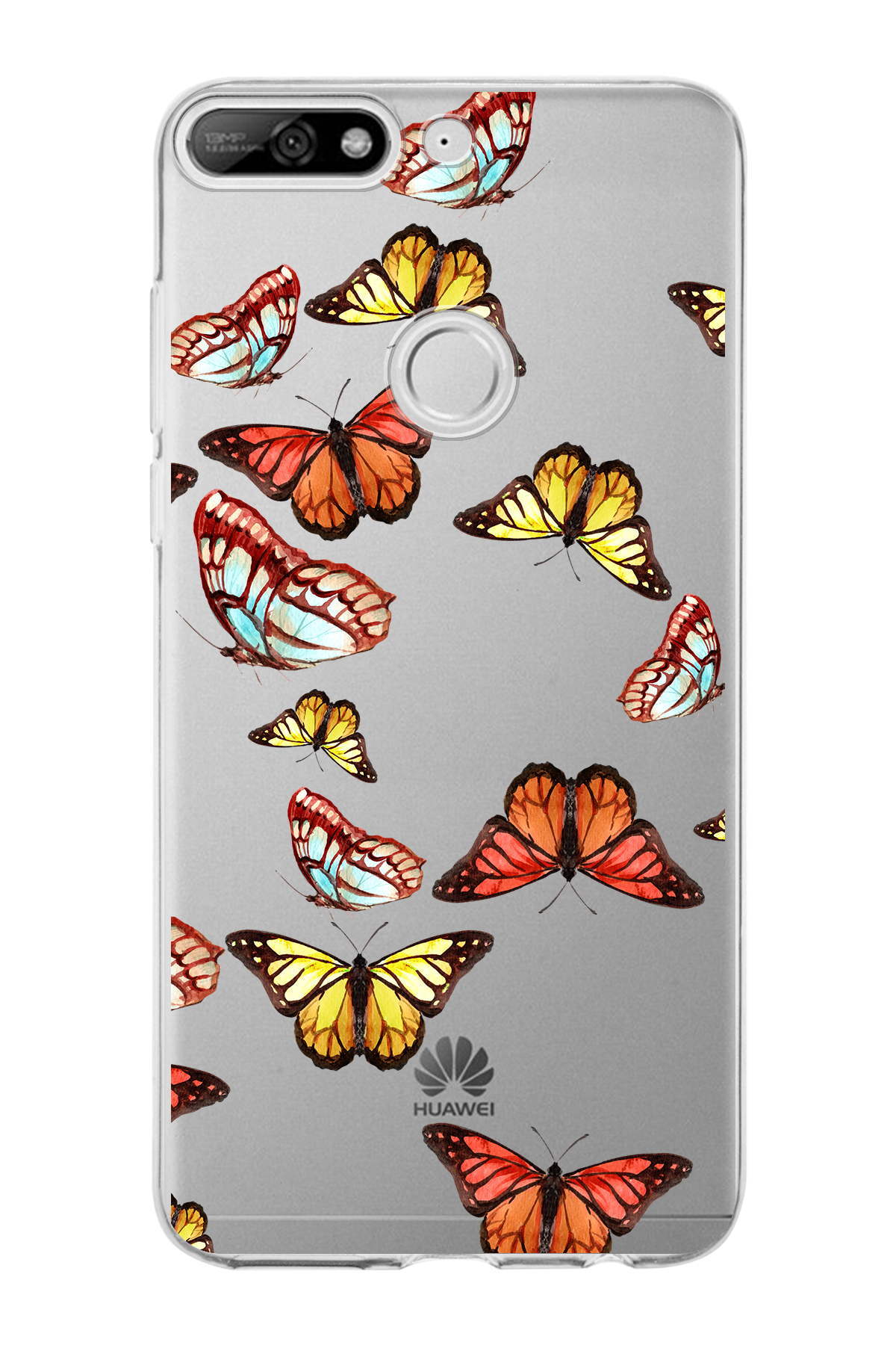 Huawei Y7 2018 ile Uyumlu 1mm Slim Fit Water Color 2 Baskılı Şeffaf  Kılıf