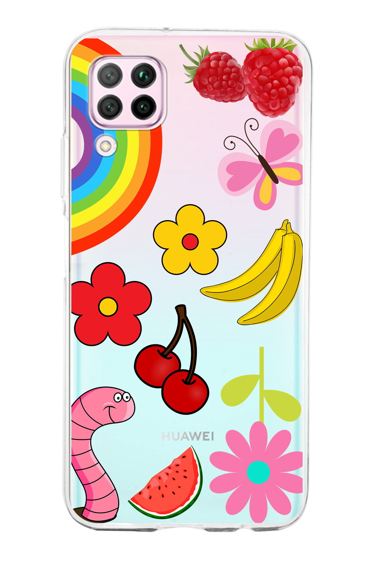 Huawei P40 Lite ile Uyumlu 1mm Slim Fit Water Color 5 Baskılı Şeffaf  Kılıf