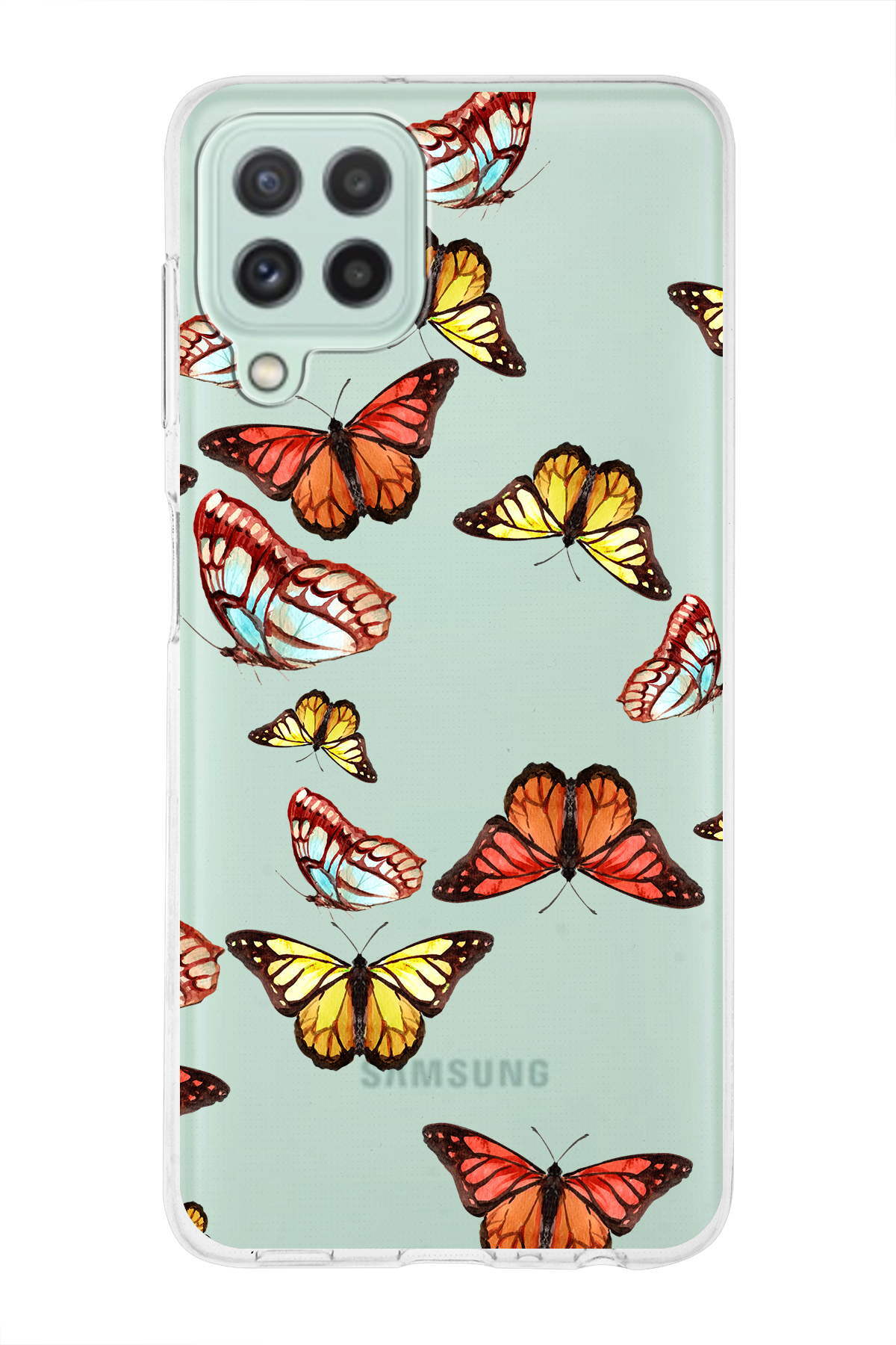 Samsung Galaxy A22 ile Uyumlu 1mm Slim Fit Water Color 2 Baskılı Şeffaf  Kılıf