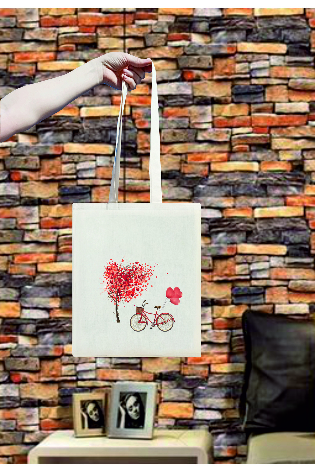 Bicycle Printed Cotton Raw cloth bag 35X40 cm