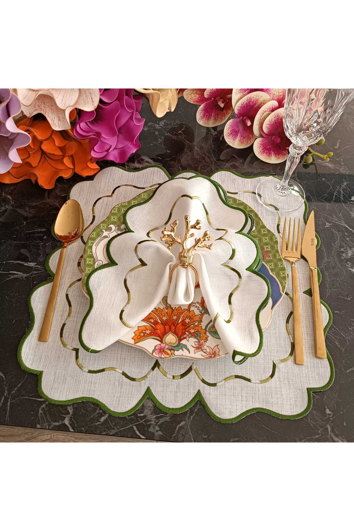 American service with green and marbled green detail, 1 piece with understainable fabric feature