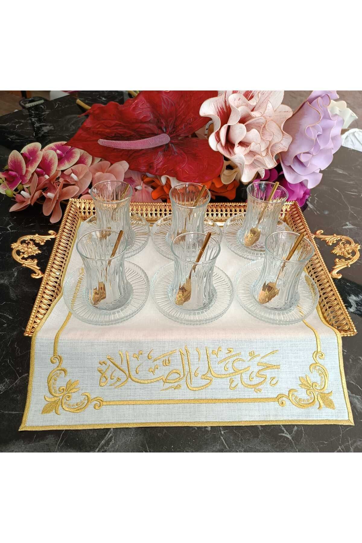 LASETU-Hayyeales-salâh غطاء صينية شاي مكتوب باللغة العربية، منديل تقديم وعرض، قطعة واحدة مقاومة للبقع 4
