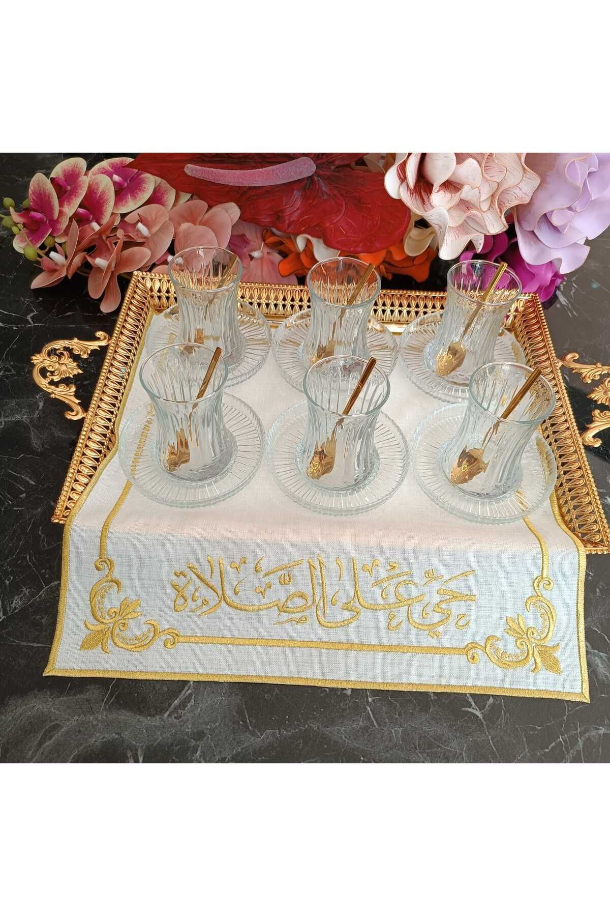 LASETU-Hayyeales-salâh غطاء صينية شاي مكتوب باللغة العربية، منديل تقديم وعرض، قطعة واحدة مقاومة للبقع 3