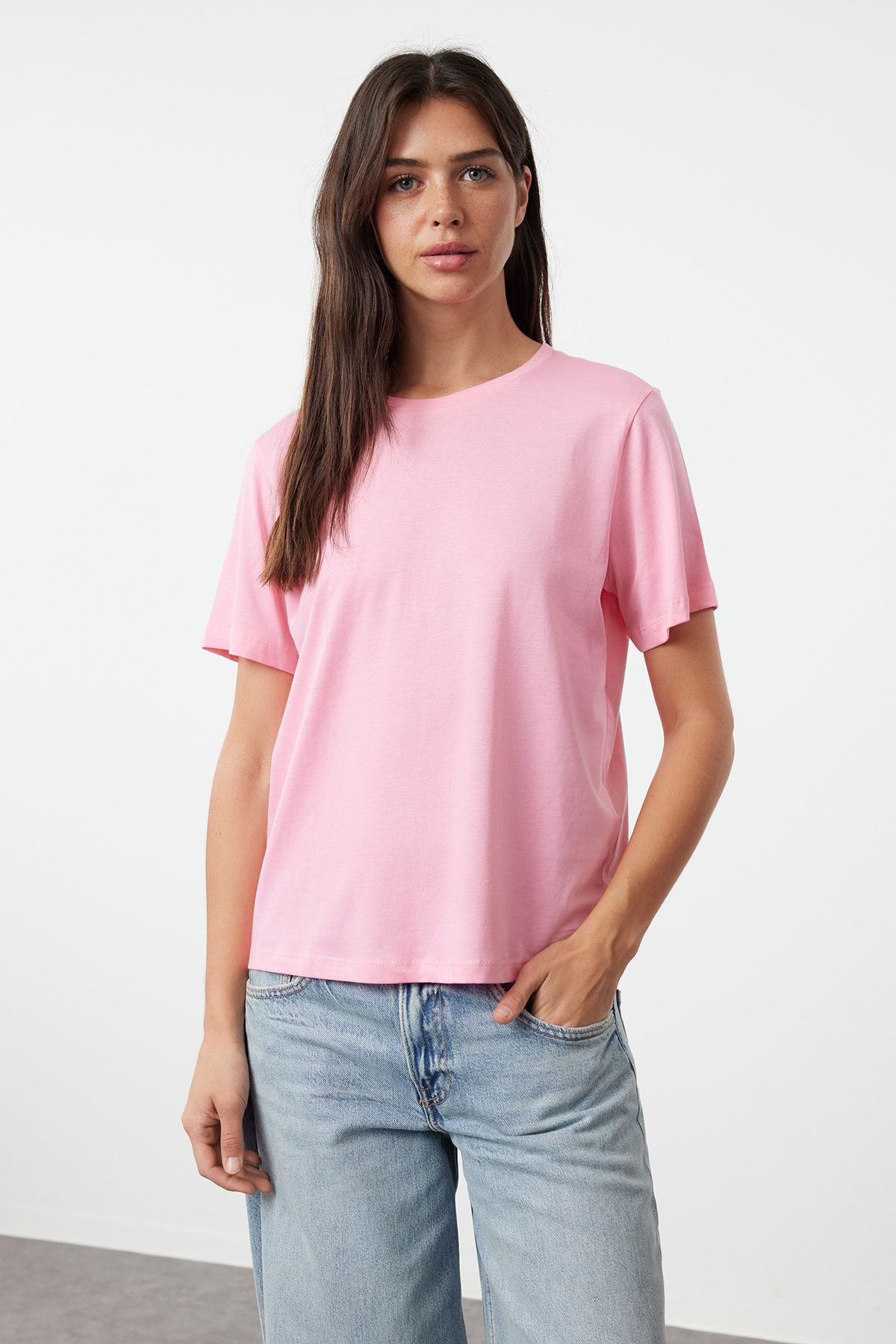 Trendyol Collection-Crew Neck rózsaszín-fehér 100% pamut póló 2 csomag - TWOSS20TS0141 4