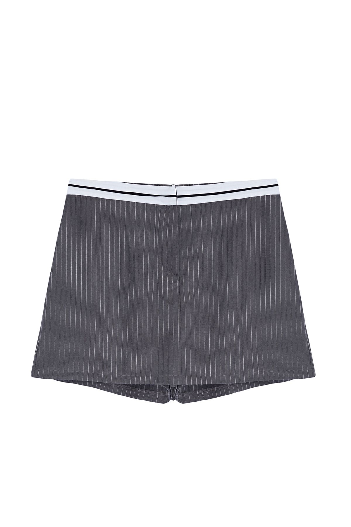 Trendyol Curve-Antracitový pas Detailní Mini pruhované tkané šortky Sukně TBBSS24AP00035 6