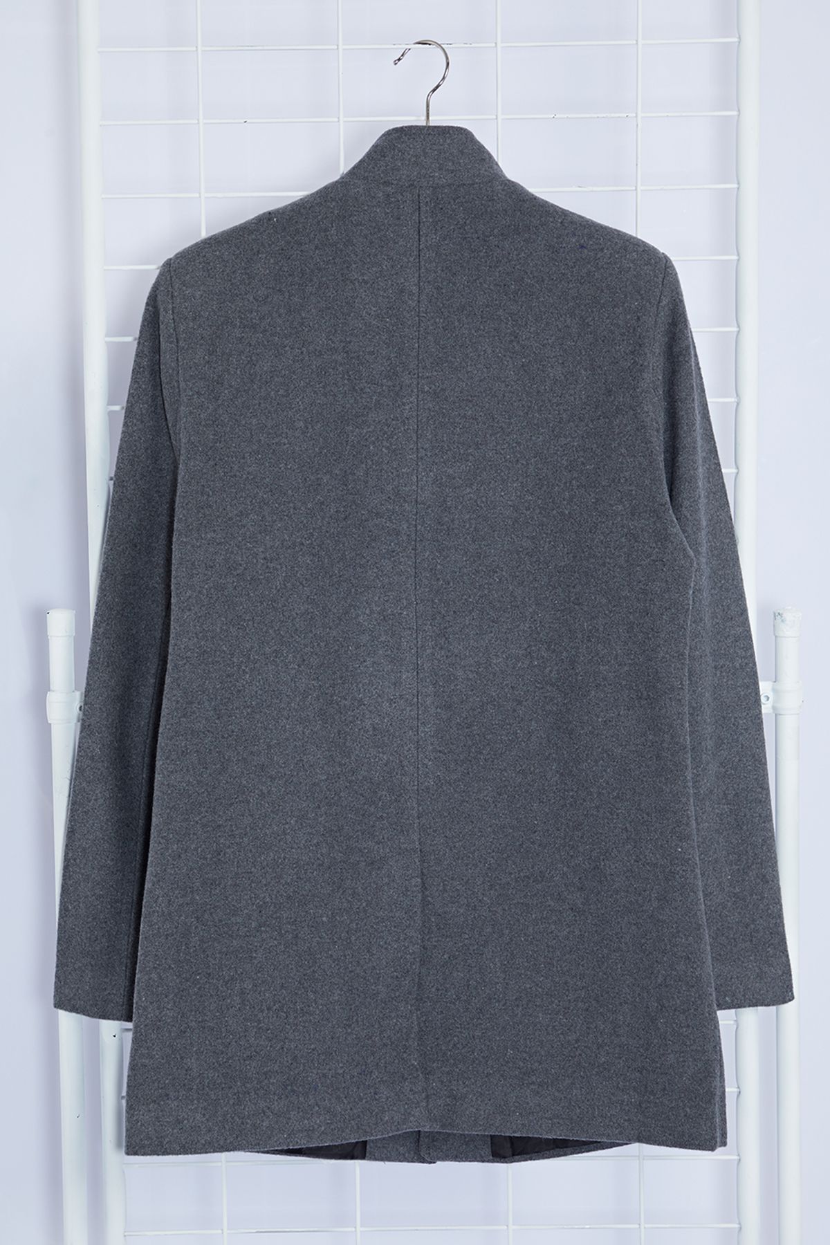 Trendyol Collection-Winter Anthracite Slim Fit Stamp Coat - Stand Collar TMNAW24KB00005 8