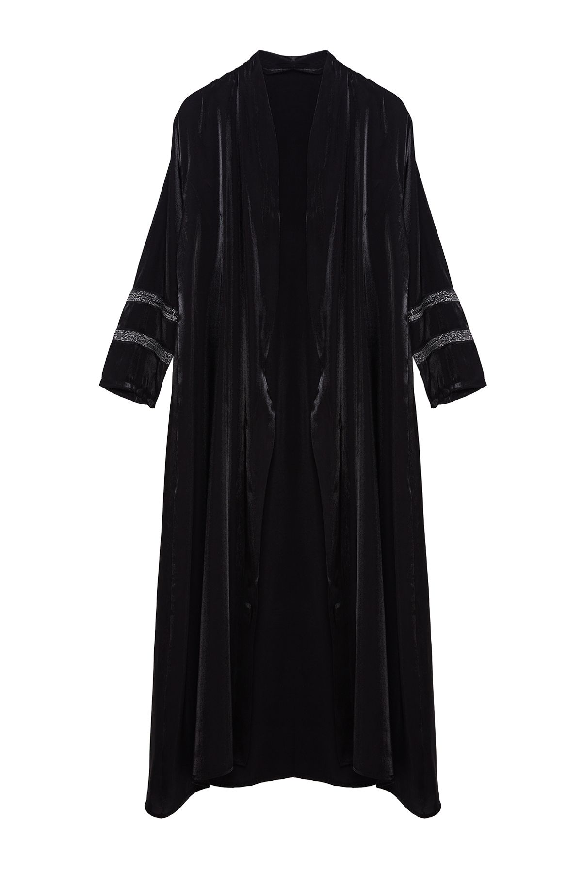 Trendyol Modest-Șapcă lungă țesătă lucioasă brodata neagră și Ferace și Abaya TCTSS24KF00004 6