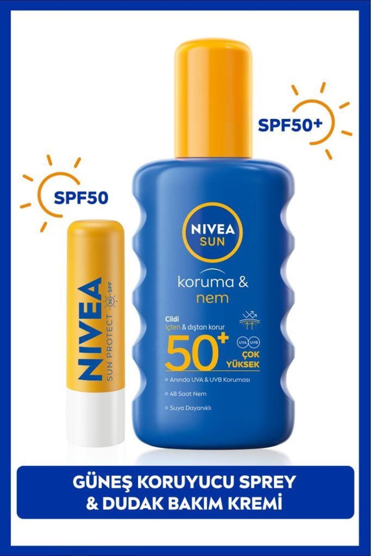 Солнцезащитный крем NIVEA Sun SPF50 200 мл и крем для ухода за губами SUN SPF50 с высокой защитой от солнца 4,8 г SET.NVE.1050