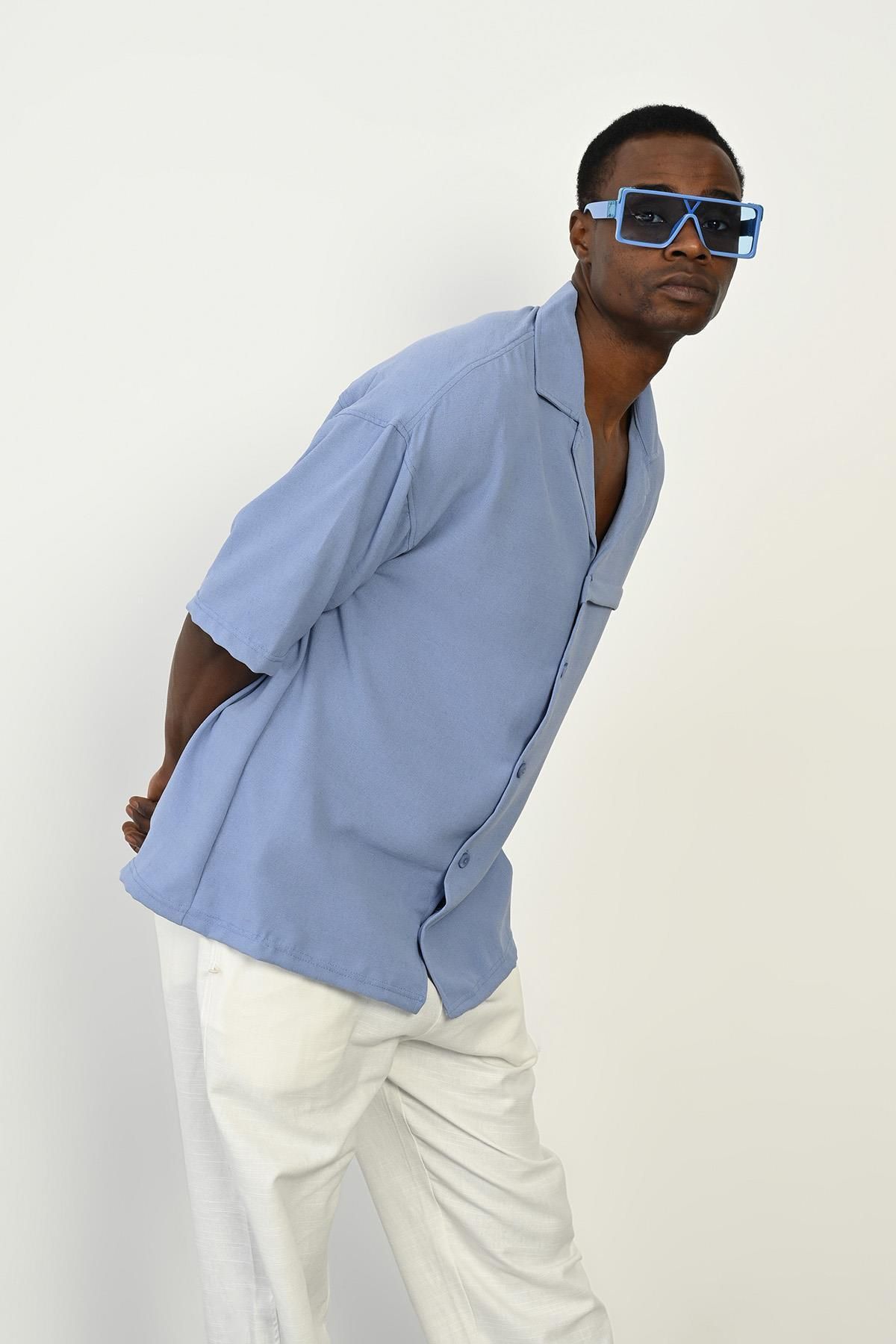 Rocqerx-R-3960 Model Short Sleeve Shirt with Apache Collar and Front Placket 5