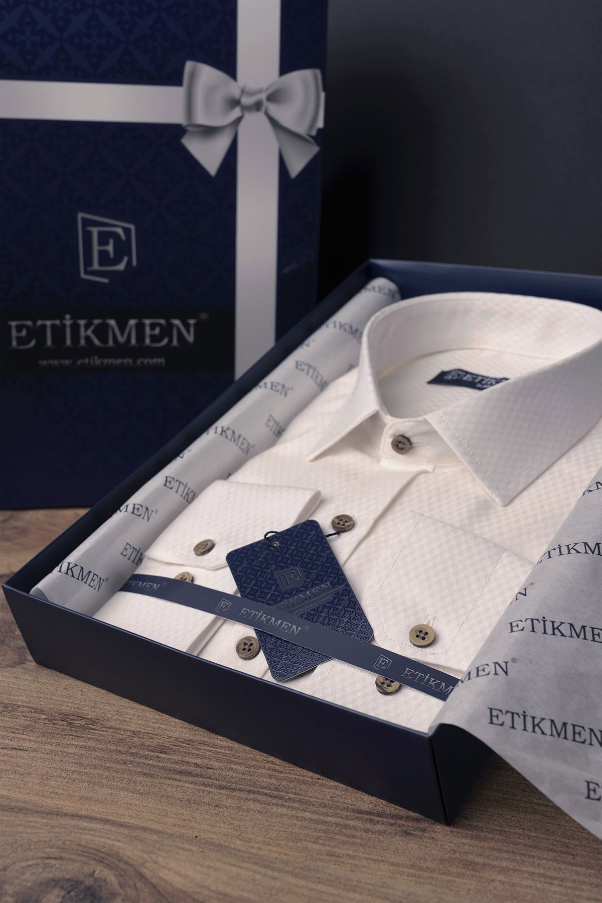 Etikmen-Krémes Baklava mintás Slimfit dobozos ajándék ing 4