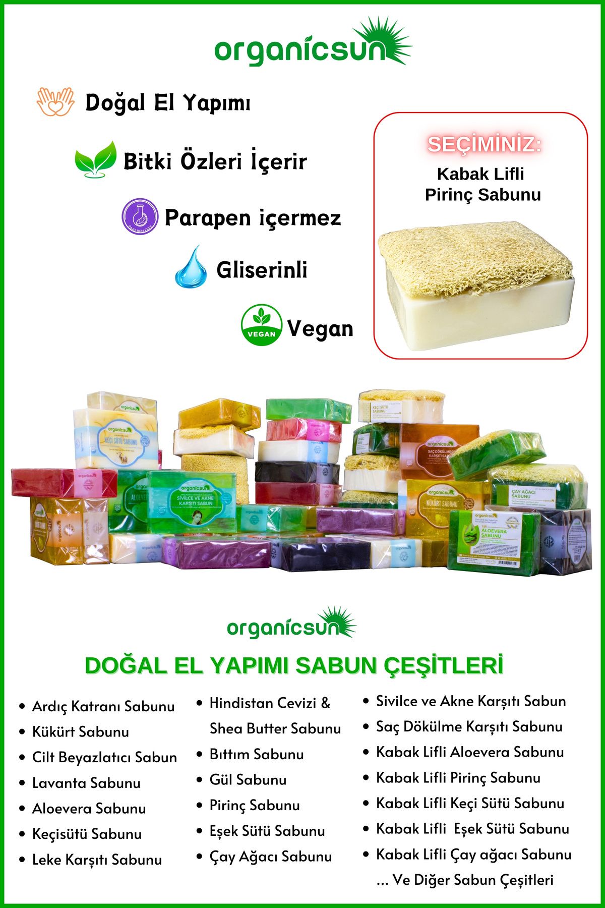 صابون برنج فیبر کدو تنبل طبیعی 120 گرم برای انواع پوست با خاصیت سفید کنندگی و ویتامین E و B Organicsun