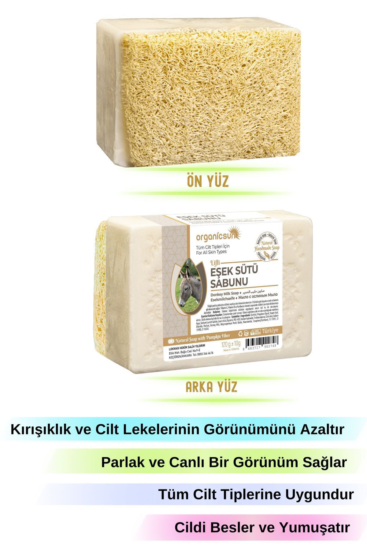 صابون شیر الاغ فیبر کدو تنبل طبیعی 120 گرم در 3 تکه انواع پوست ضد چروک و پیری Organicsun
