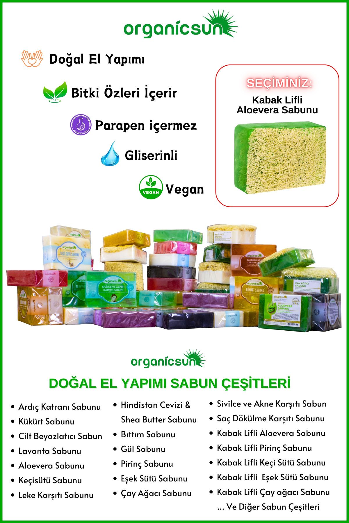 صابون آلوئه ورا با فیبر کدو تنبل طبیعی 120 گرم در 3 تکه با ویتامین های B و E برای انواع پوست Organicsun