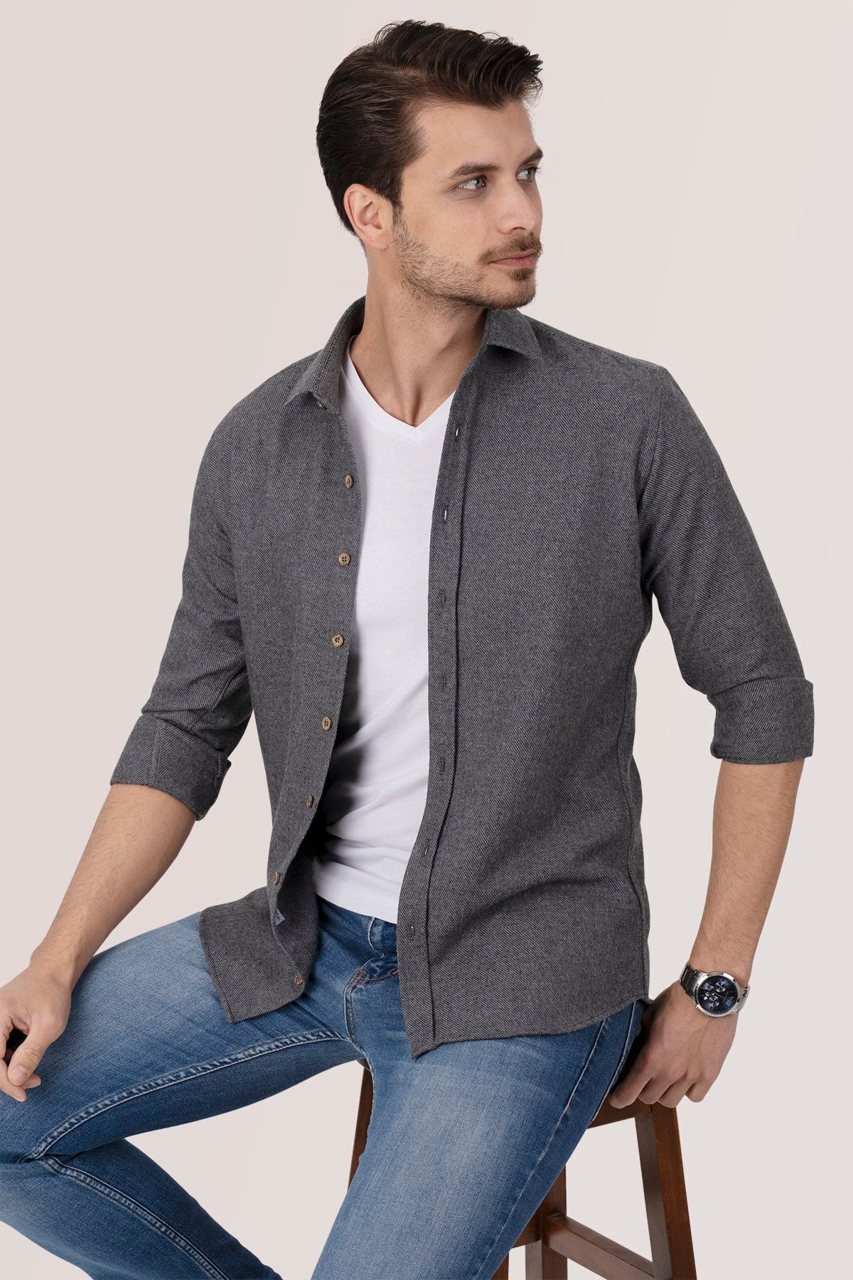 Etikmen-Geräuchertes, einfarbiges Lumberjack Slimfit Herrenhemd in Geschenkbox 3