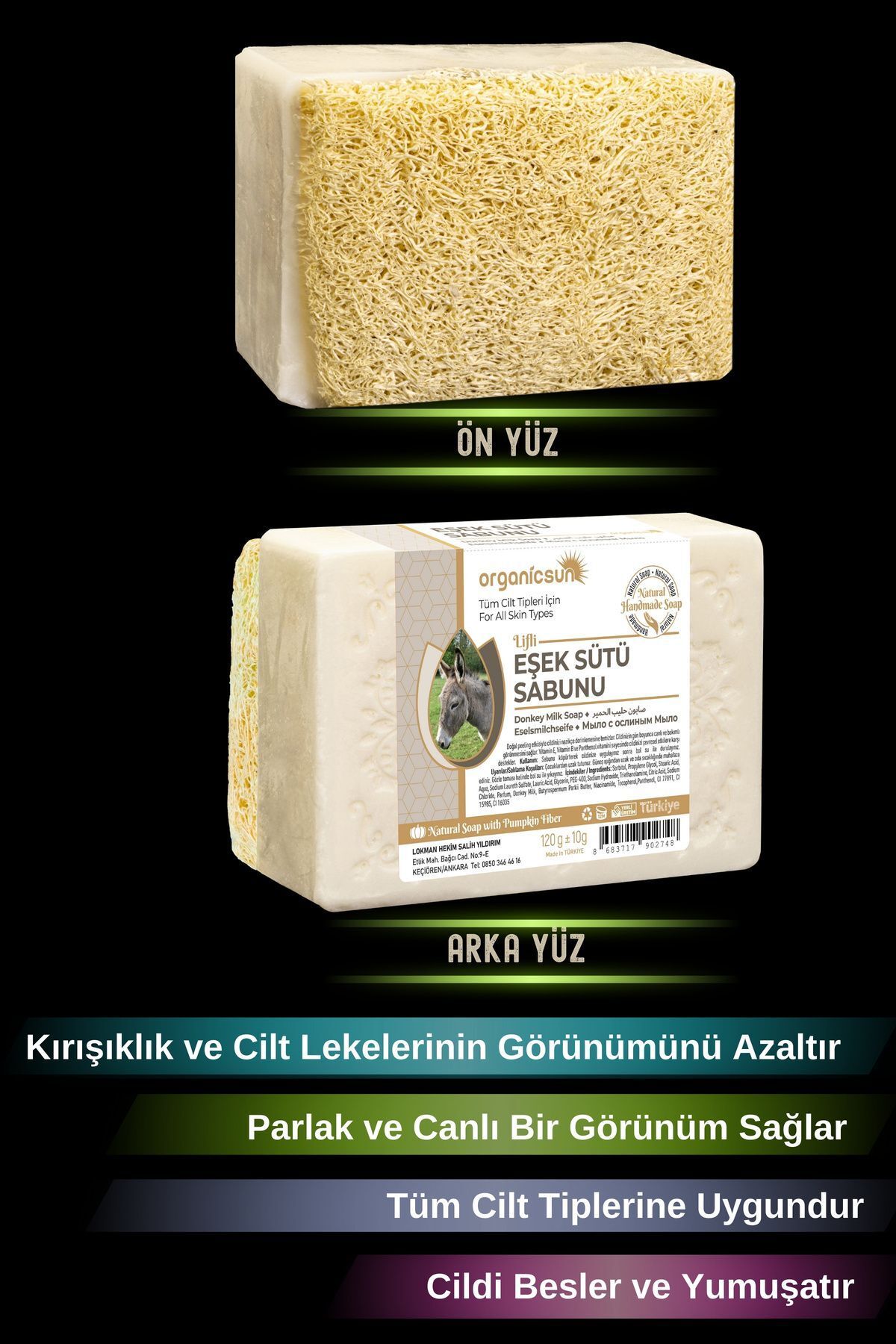 صابون شیر الاغ فیبر کدو تنبل طبیعی 120 گرم در 2 عدد انواع پوست ضد چروک و پیری Organicsun