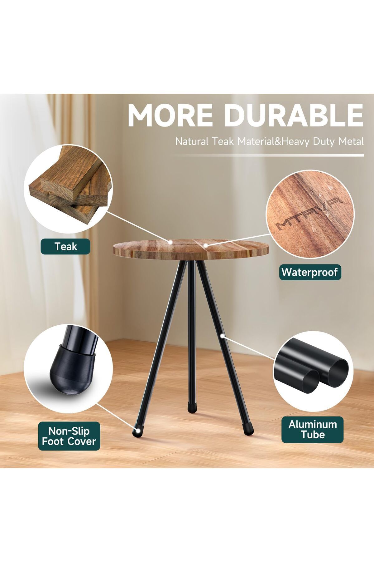MTRVR-Round Folding Camping Table - Height Adjustable Side Table 3