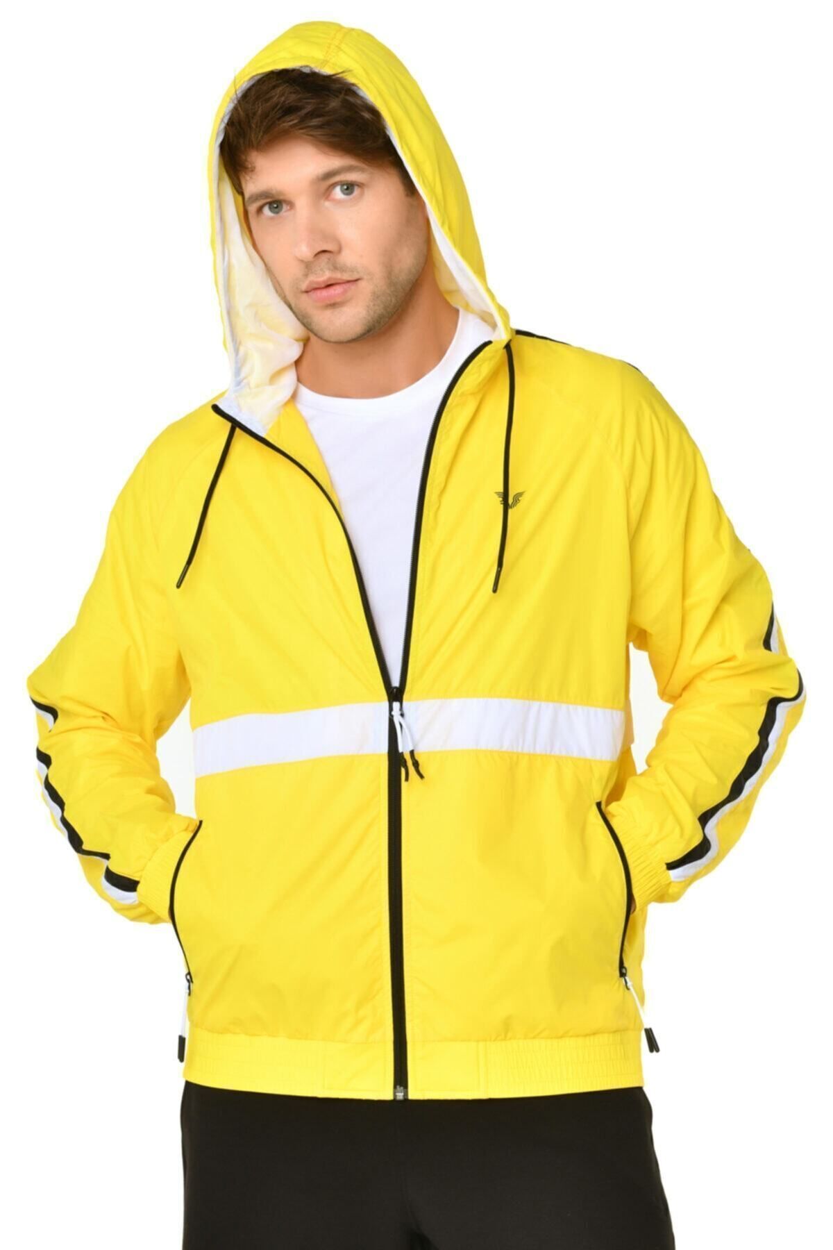 bilcee Мужская желтая повседневная и спортивная однотонная толстовка с капюшоном и карманом на молнии, тонкое пальто 8406 TB21ML06S8406-1