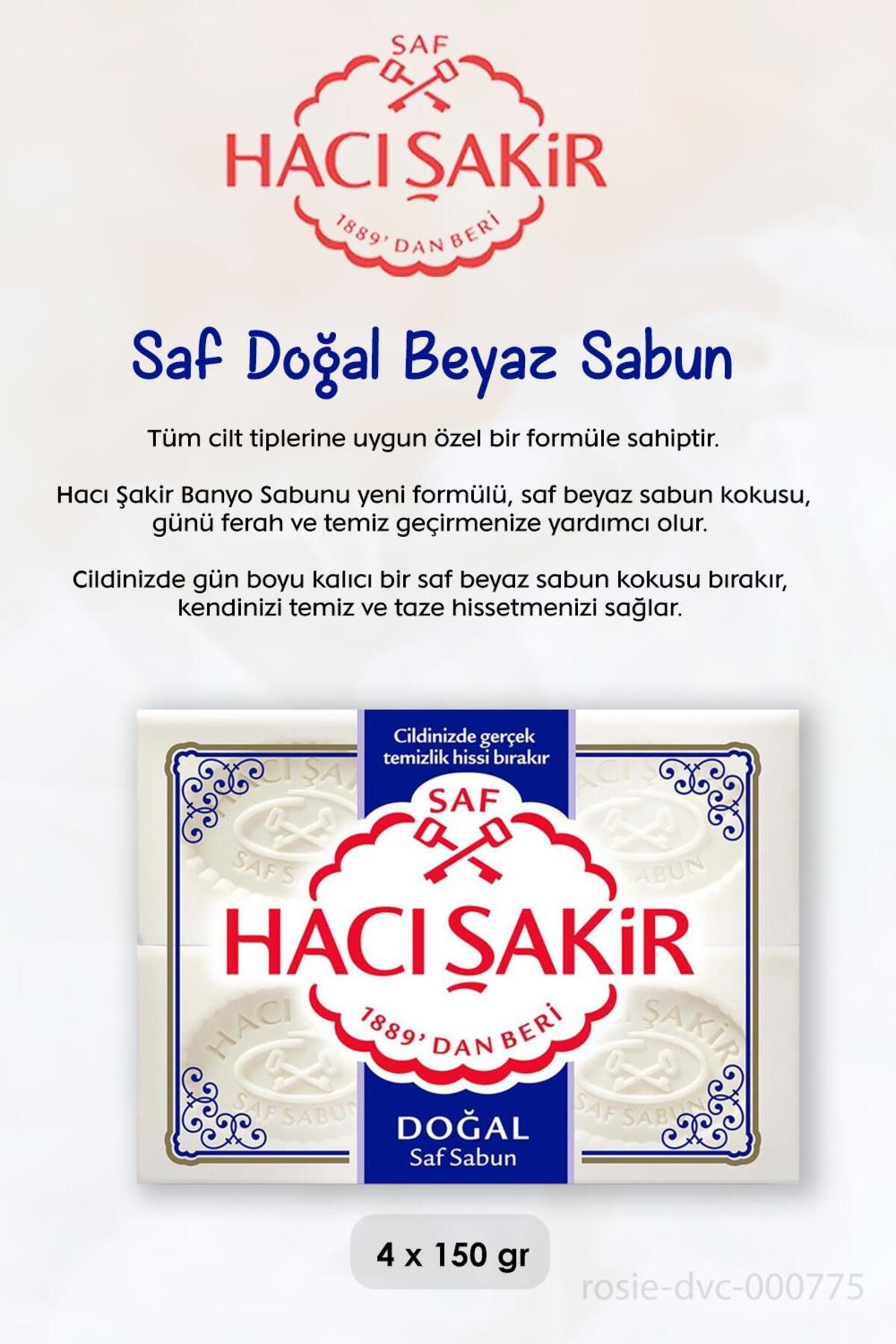 صابون دست مایع نارگیل 1500 میلی لیتر، صابون طبیعی خالص 4 x 150 گرم و رزی Hacı Şakir