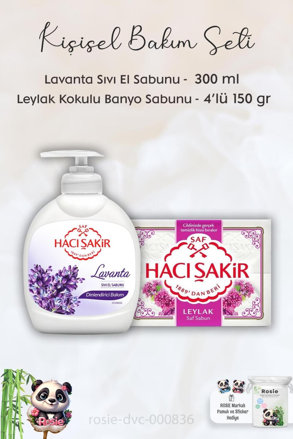 صابون مایع آرامش بخش اسطوخودوس 300 میلی لیتر، صابون حمام معطر یاس بنفش 4 در 150 گرم و رزی Hacı Şakir