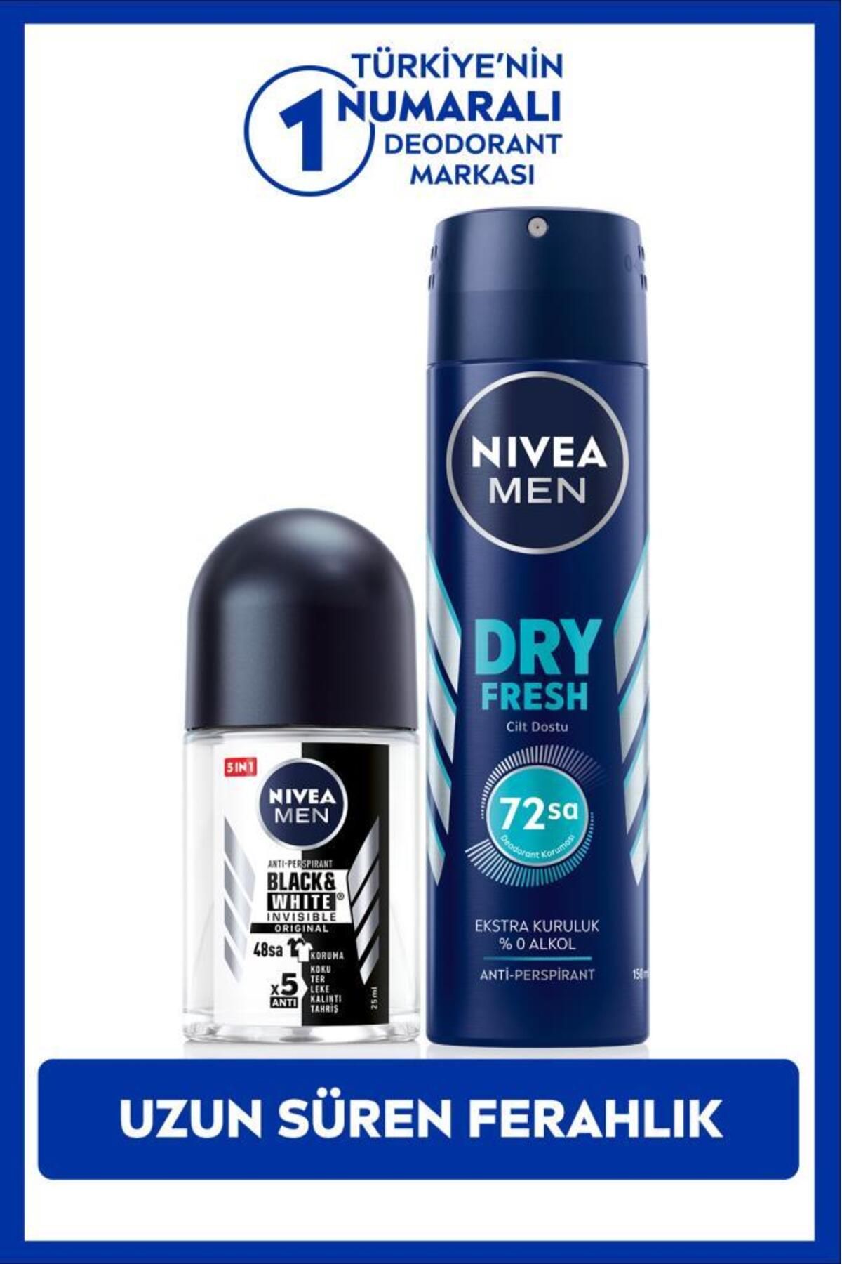 Мужской дезодорант-спрей NIVEA MEN Dry Fresh 150 мл и шариковый мини-дезодорант Black&White Original 25 мл, против пота НАБОР.NVE.1020