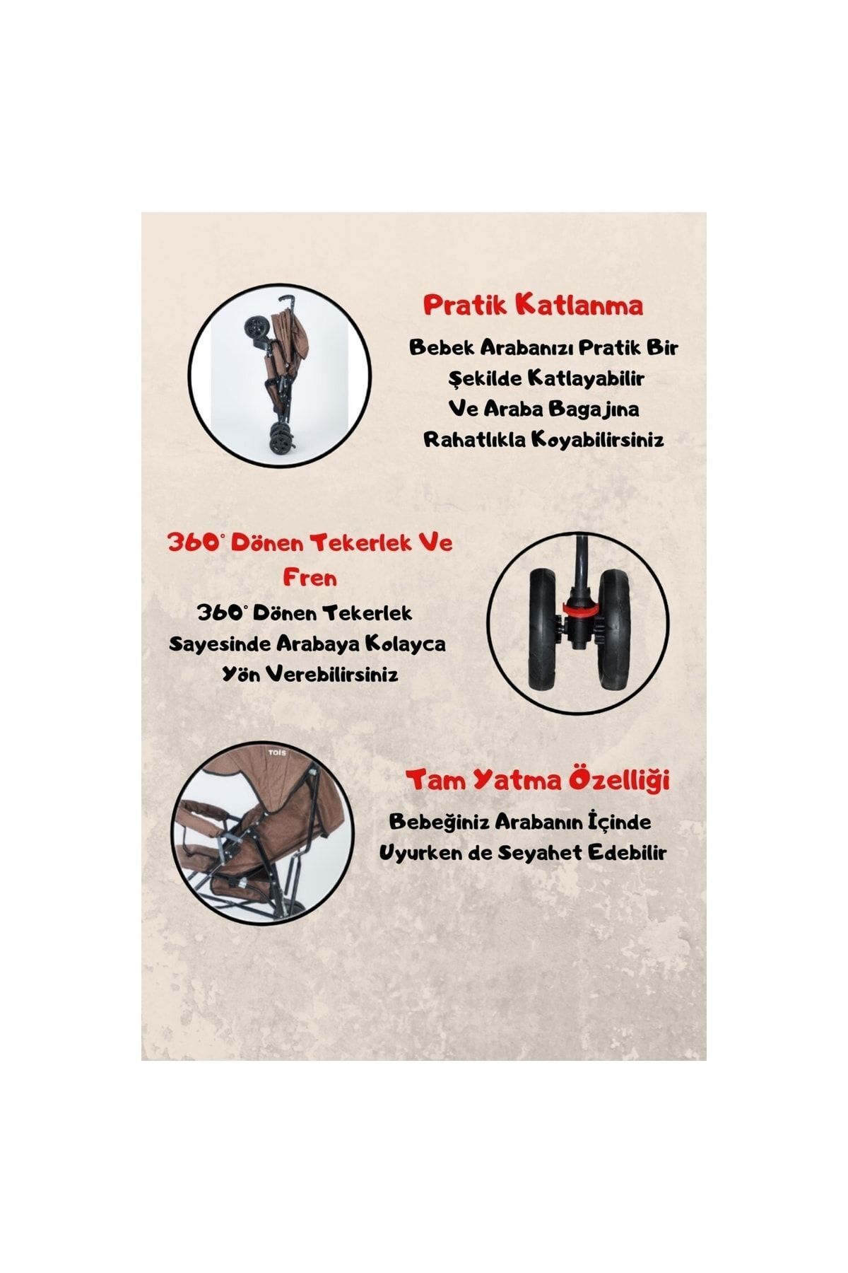 Tois Pera 36Kg Taşıma Kapasiteli Tam Yatar Baston Bebek Arabası fotoğrafı 3 (önizleme)