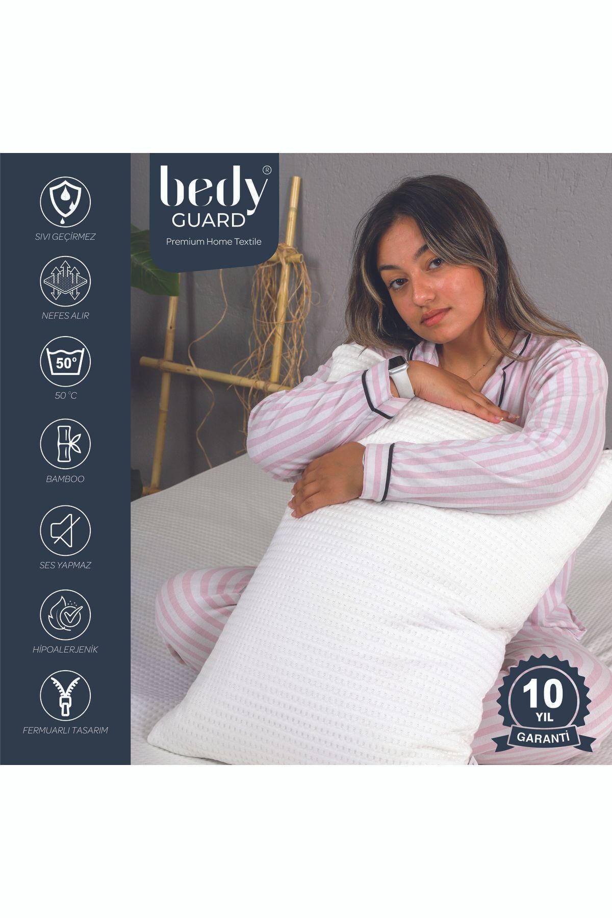 BEDY GUARD-8 bucăți Premium Bamboo Ultra Silențios Protecție pentru perne rezistente la lichide - Rezistenta la transpirație și la puf 1