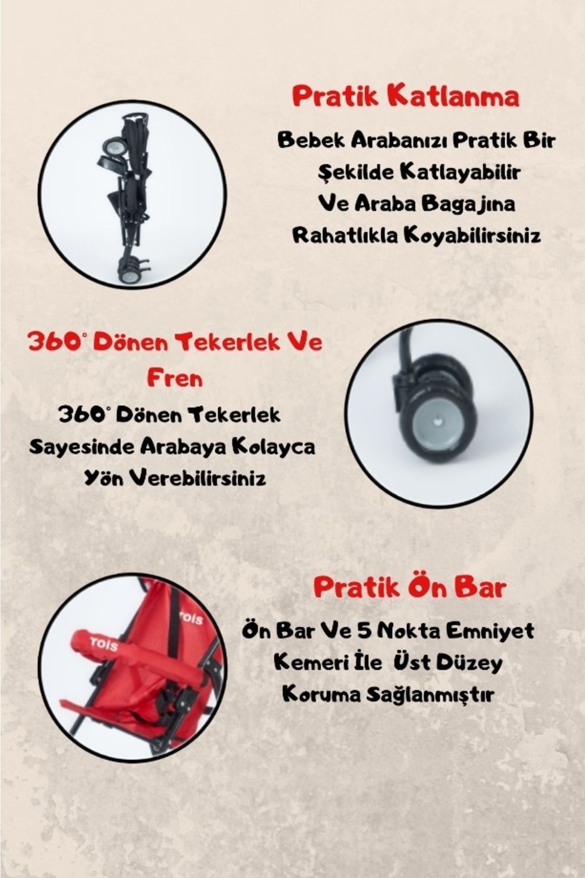 Tois Roma Ön Bariyerli Pratik Katlanabilir Hafif Bebek Arabası fotoğrafı 4 (önizleme)