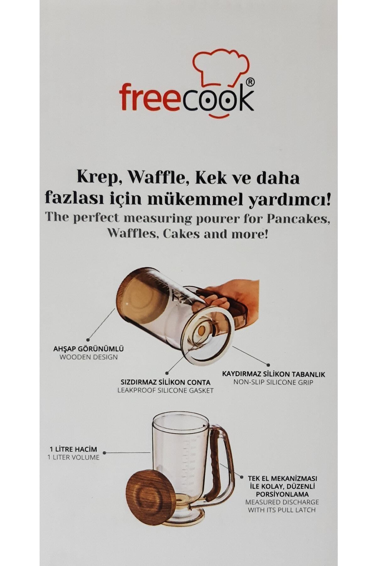 renkli çiçekler-Dough Dispenser with Wooden Lid and Mechanism for Pancakes, Waffles, Cakes and More 5