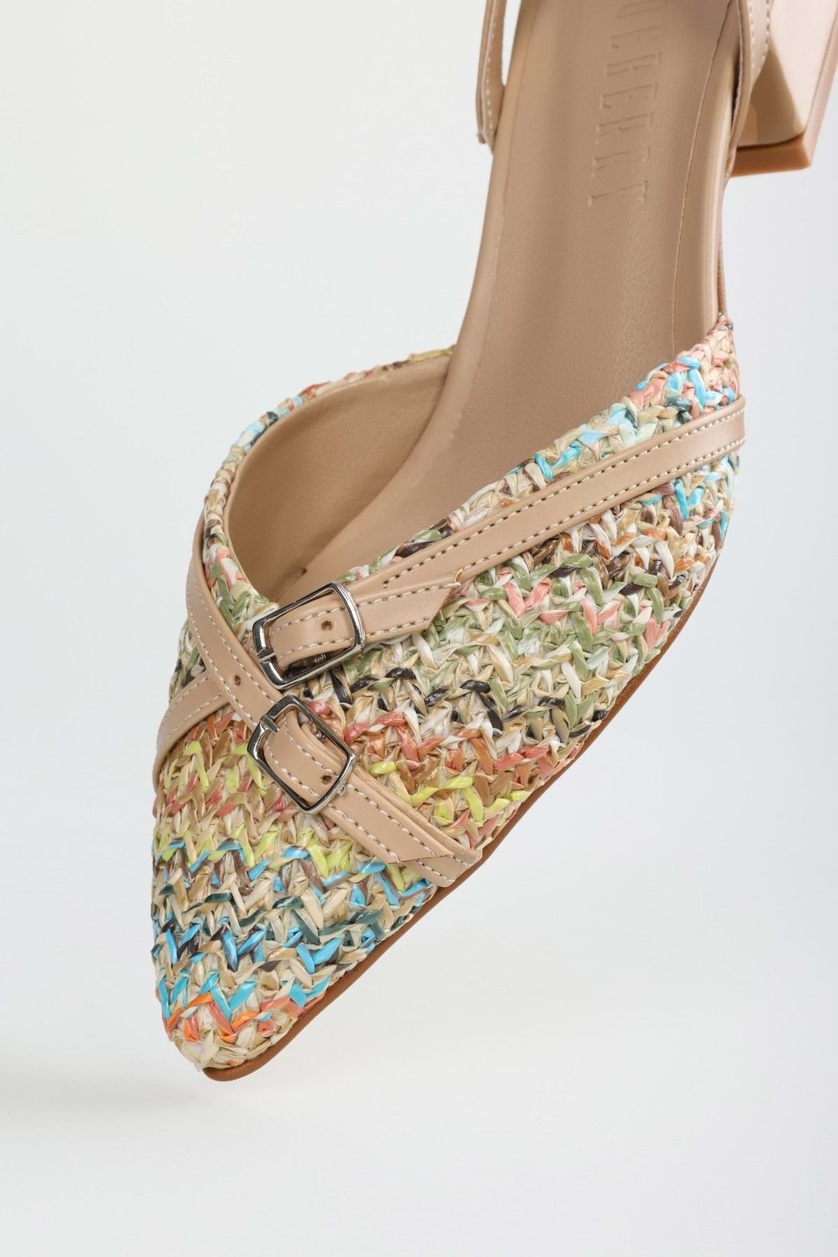 Shoeberry-Ciao Bunte Ballerinas mit Gürtelschnalle aus Stroh für Damen 5