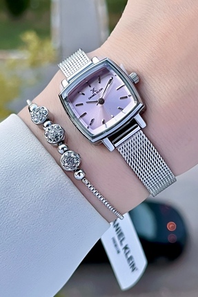 Daniel Klein Kadranı Pembe Kordonu Gümüş Renk Hediye Paketli Kadın Kol Saati ...