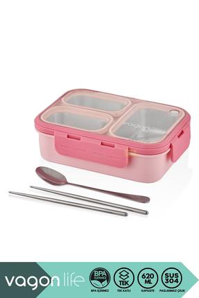 Vagonlife Bento 620ml Lunchbox Yeni Koleksiyon Tek Katlı 3 Bölmeli Çelik Sefe...