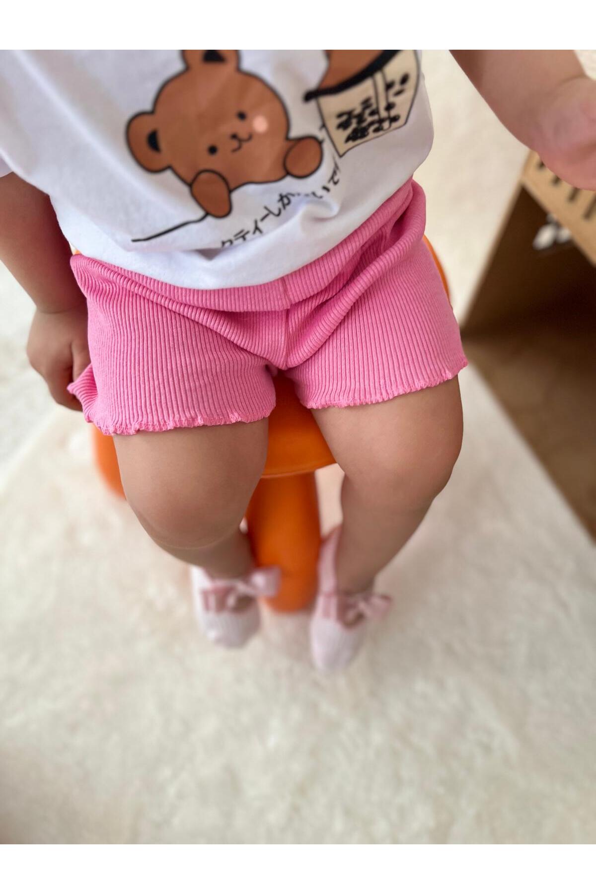 BAHNUR 2'li BEBEK PEMBE VE MOR FİTİLLİ RİBANA ŞORT ALT GİYİM fotoğrafı 2 (önizleme)