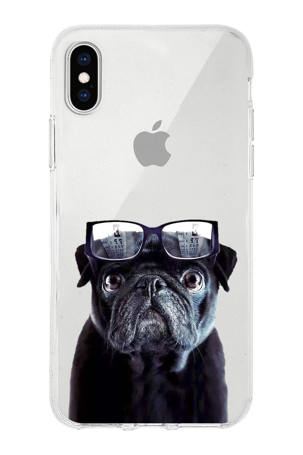 PrintiFy Apple iPhone XS ile Uyumlu 1mm Slim Fit Köpek 3 050f Baskılı Şeffaf Kılıf