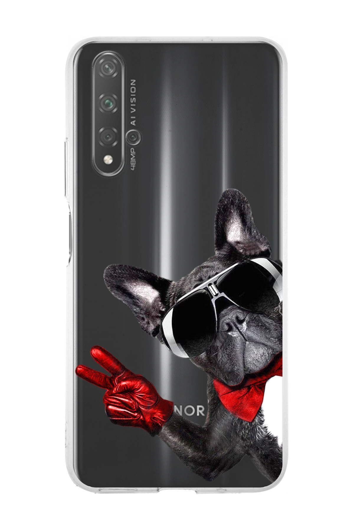 Huawei Nova 5T ile Uyumlu 1mm Slim Fit Köpek 2 050e Baskılı Şeffaf Kılıf