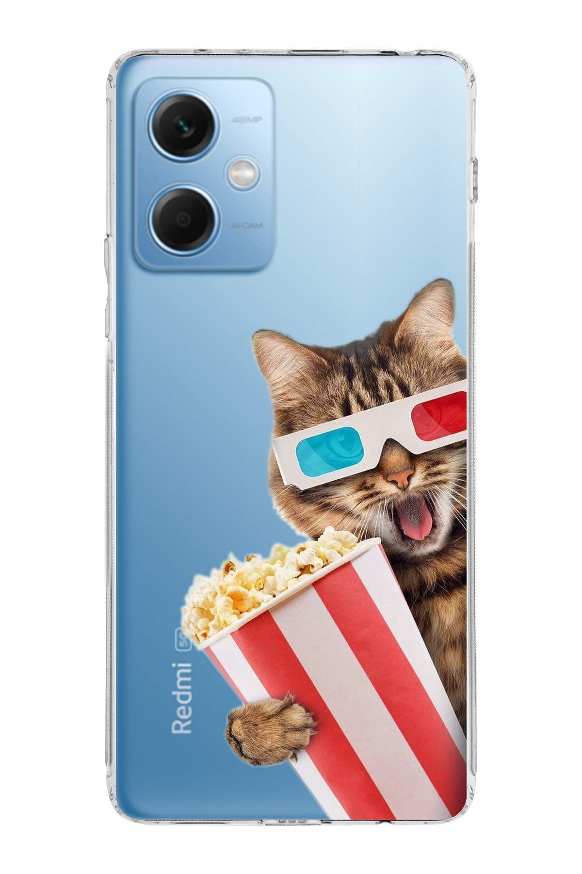 Xiaomi Redmi Note 12 5G ile Uyumlu 1mm Slim Fit Kedi 1 050b Baskılı Şeffaf Kılıf