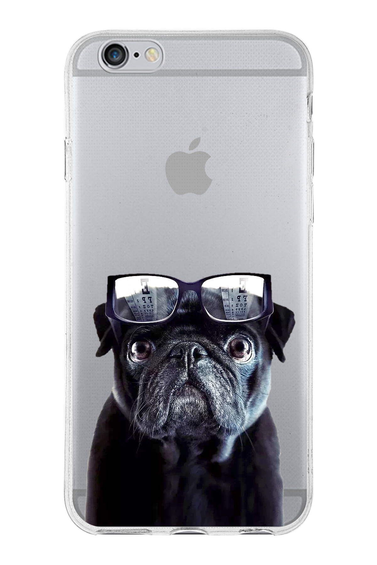 PrintiFy Apple iPhone 6 ile Uyumlu 1mm Slim Fit Köpek 3 050f Baskılı Şeffaf Kılıf