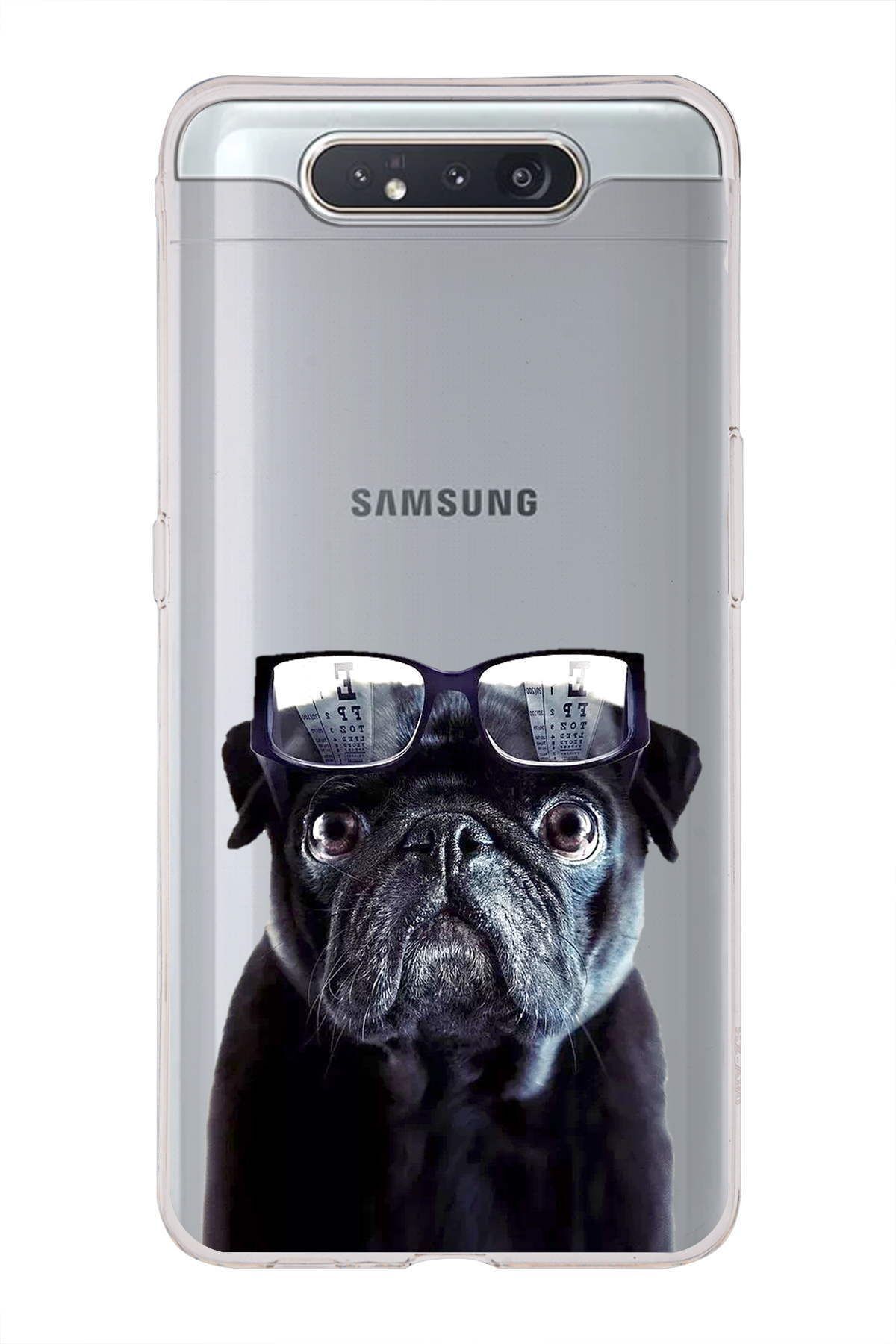 Samsung Galaxy A80 ile Uyumlu 1mm Slim Fit Köpek 3 050f Baskılı Şeffaf Kılıf
