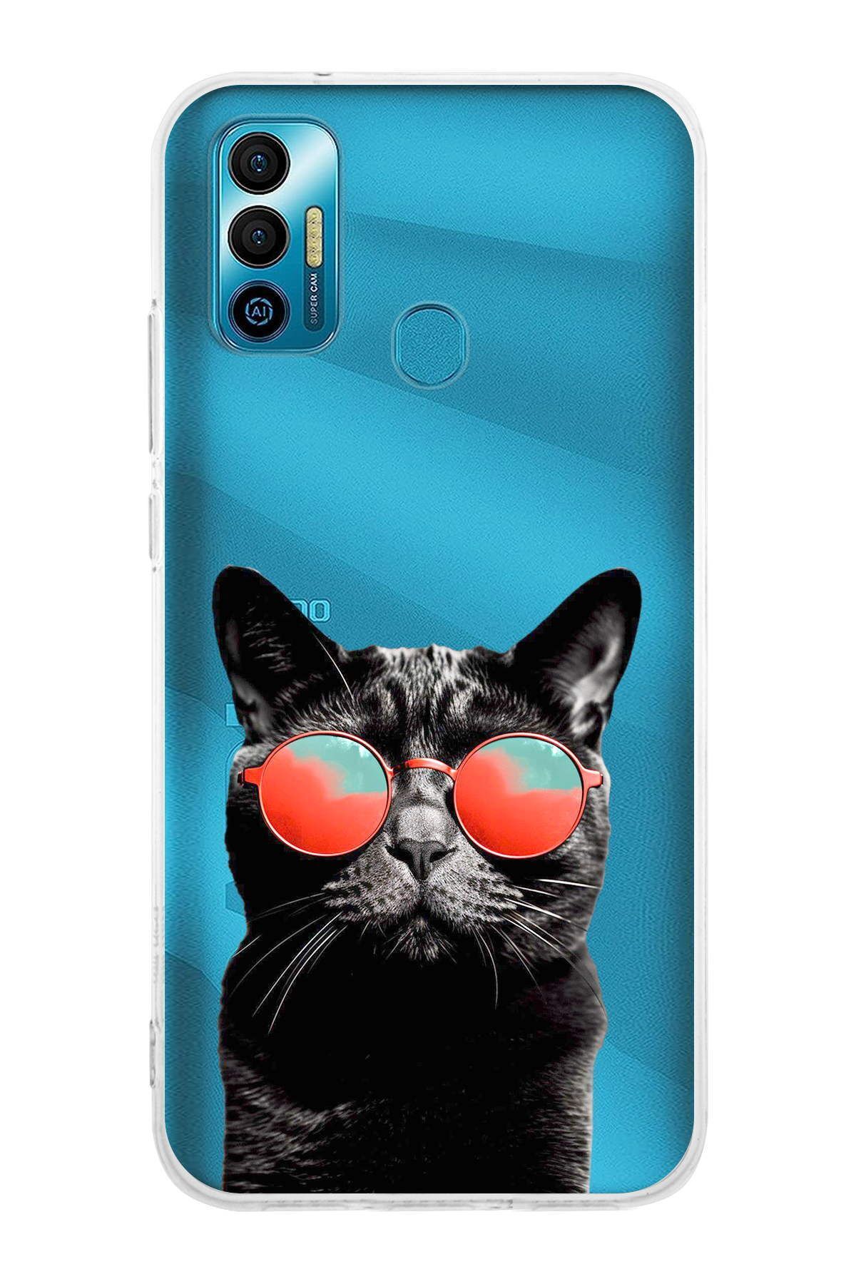 Tecno Spark 7 ile Uyumlu 1mm Slim Fit Kedi 3 050d Baskılı Şeffaf Kılıf
