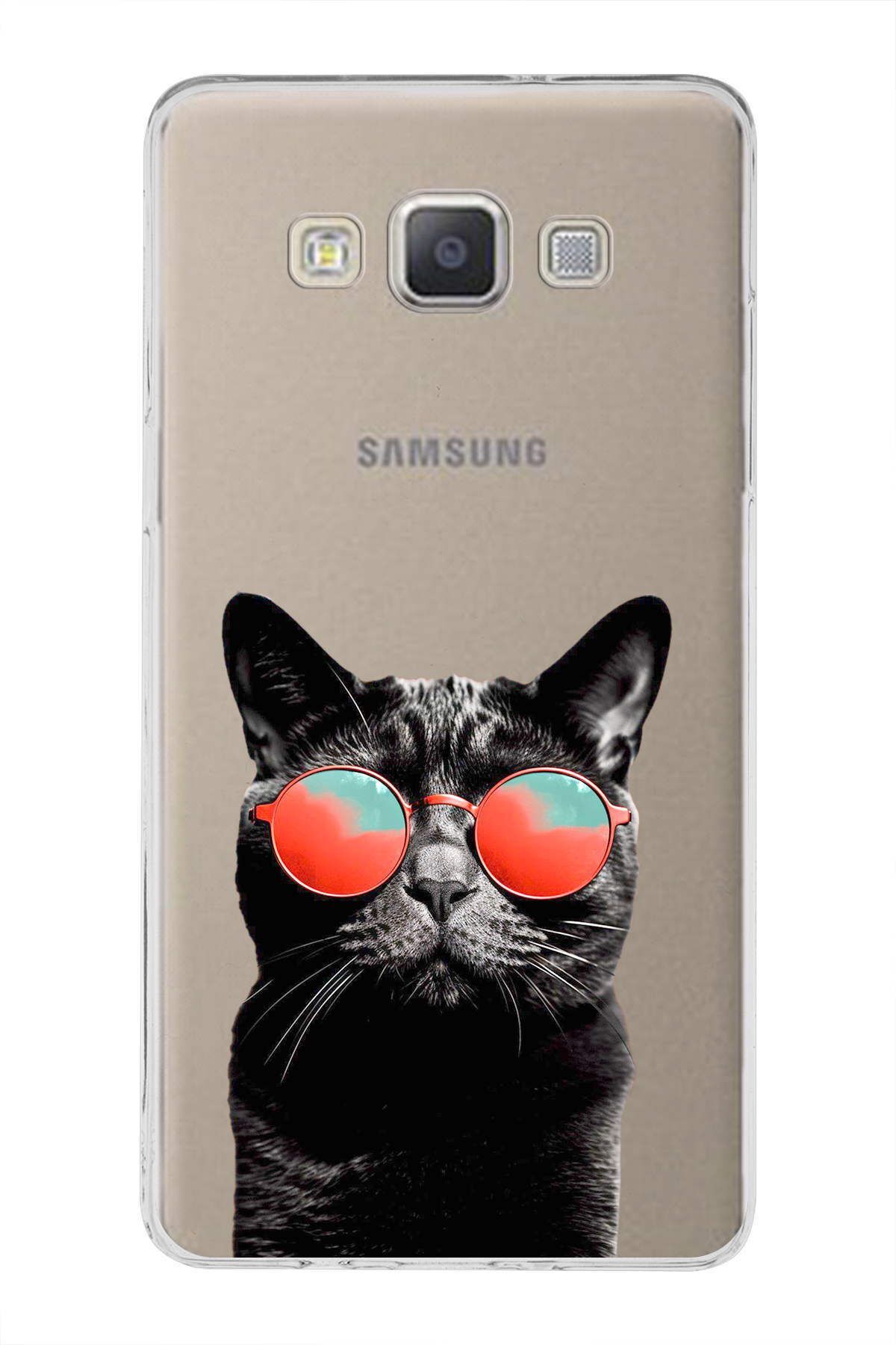 Samsung Galaxy A5 2015 ile Uyumlu 1mm Slim Fit Kedi 3 050d Baskılı Şeffaf Kılıf