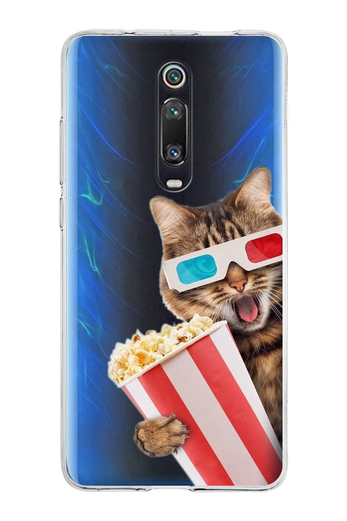 Xiaomi Mi 9T Pro ile Uyumlu 1mm Slim Fit Kedi 1 050b Baskılı Şeffaf Kılıf