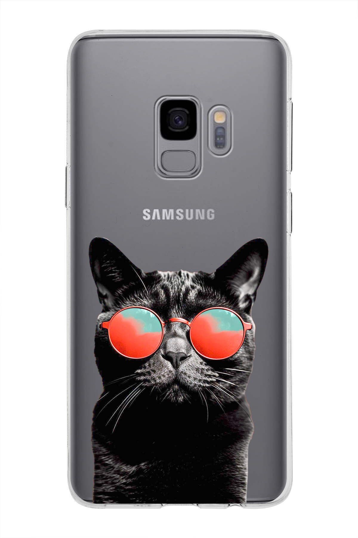 Samsung Galaxy S9 ile Uyumlu 1mm Slim Fit Kedi 3 050d Baskılı Şeffaf Kılıf