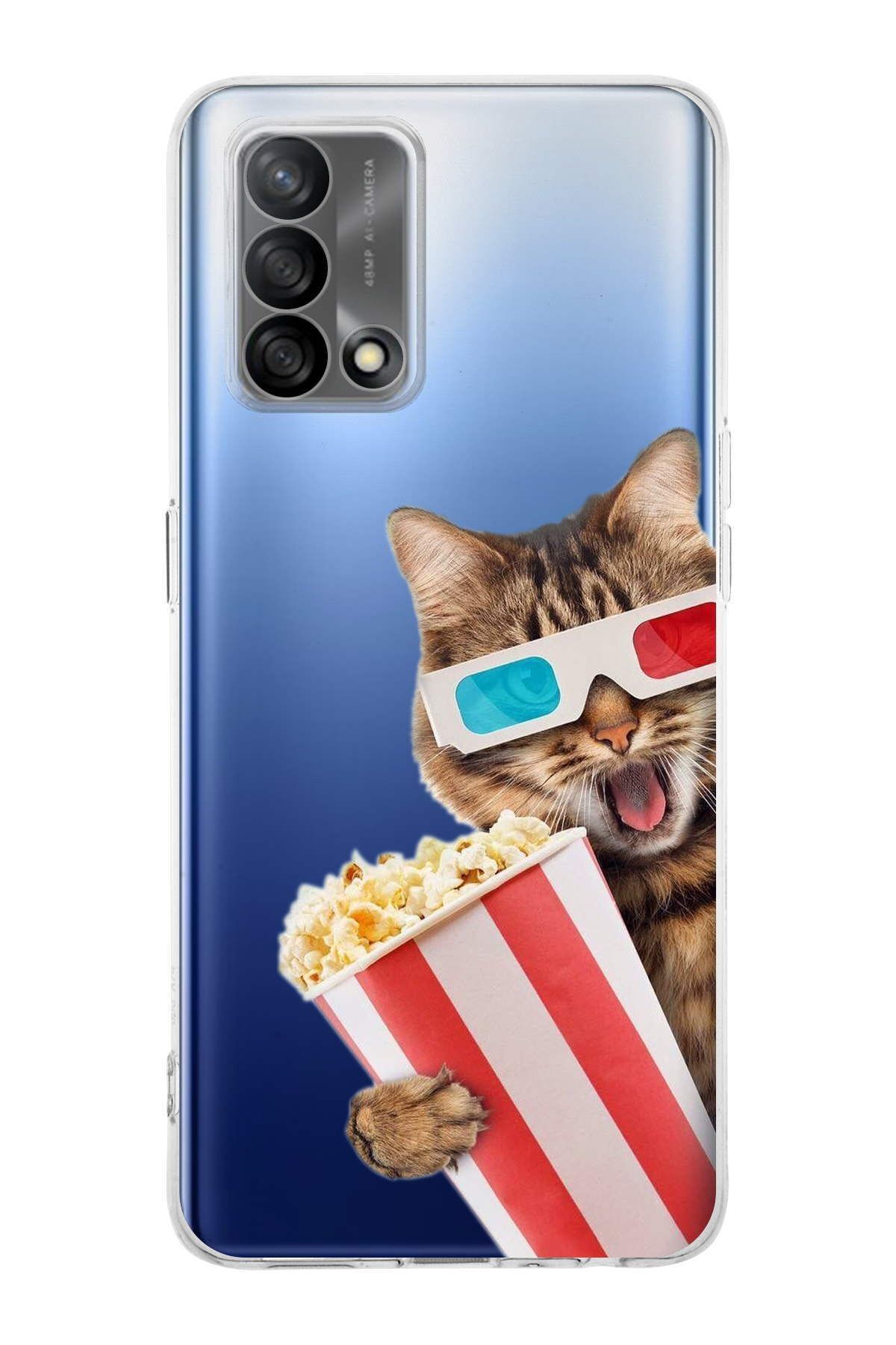 Oppo A74 ile Uyumlu 1mm Slim Fit Kedi 1 050b Baskılı Şeffaf Kılıf