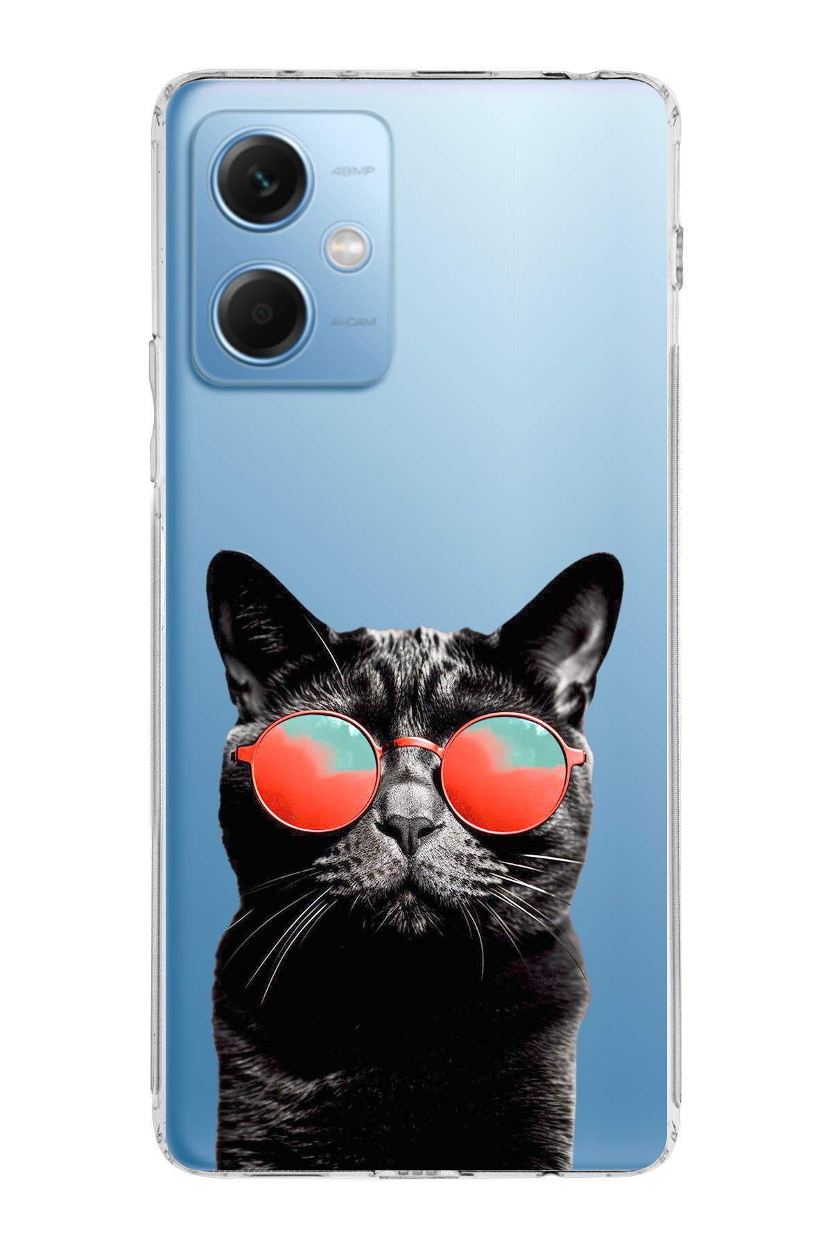Xiaomi Redmi Note 12 5G ile Uyumlu 1mm Slim Fit Kedi 3 050d Baskılı Şeffaf Kılıf