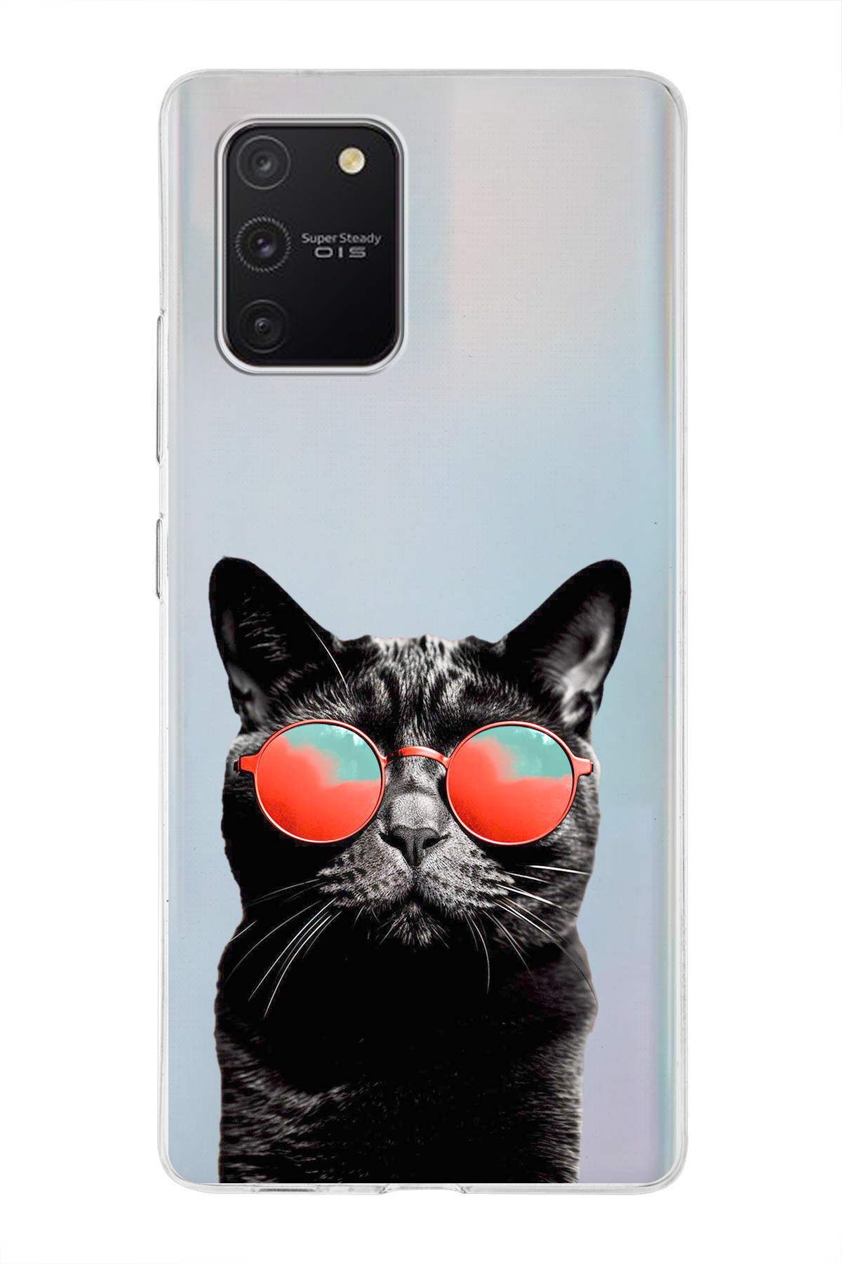 Samsung Galaxy A91 ile Uyumlu 1mm Slim Fit Kedi 3 050d Baskılı Şeffaf Kılıf