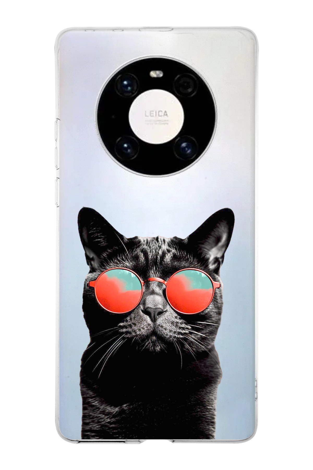 Huawei Mate 40 Pro ile Uyumlu 1mm Slim Fit Kedi 3 050d Baskılı Şeffaf Kılıf