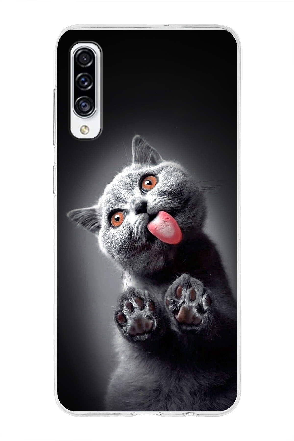 Samsung Galaxy A30s ile Uyumlu 1mm Slim Fit Kedi 2 050c Baskılı Şeffaf Kılıf