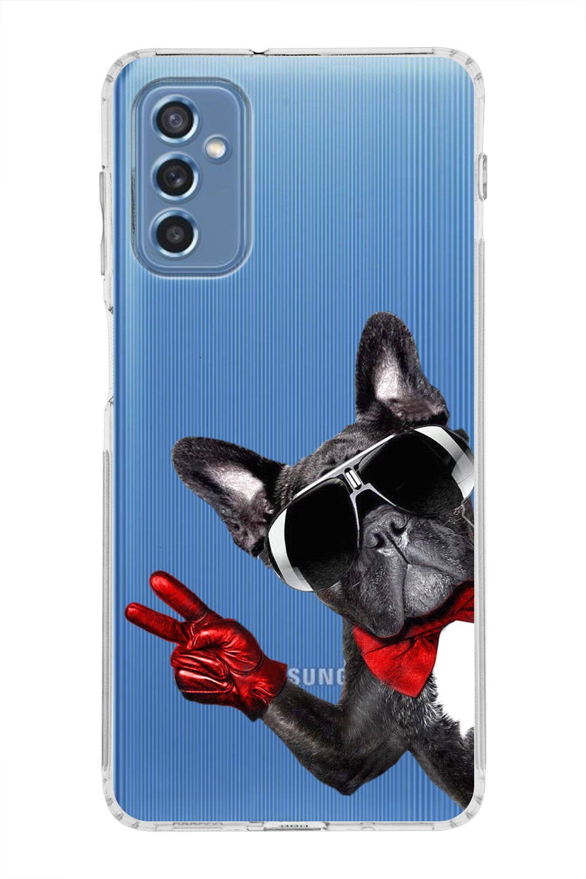 Samsung Galaxy M52 ile Uyumlu 1mm Slim Fit Köpek 2 050e Baskılı Şeffaf Kılıf