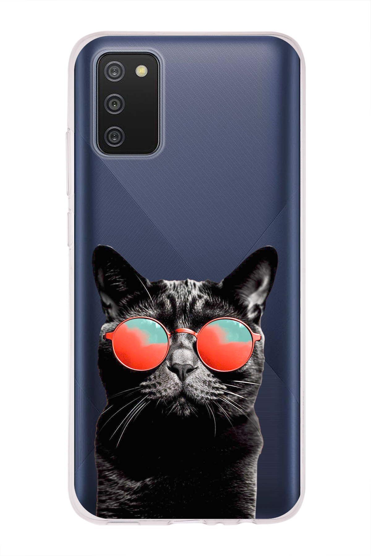 Samsung Galaxy A02s ile Uyumlu 1mm Slim Fit Kedi 3 050d Baskılı Şeffaf Kılıf