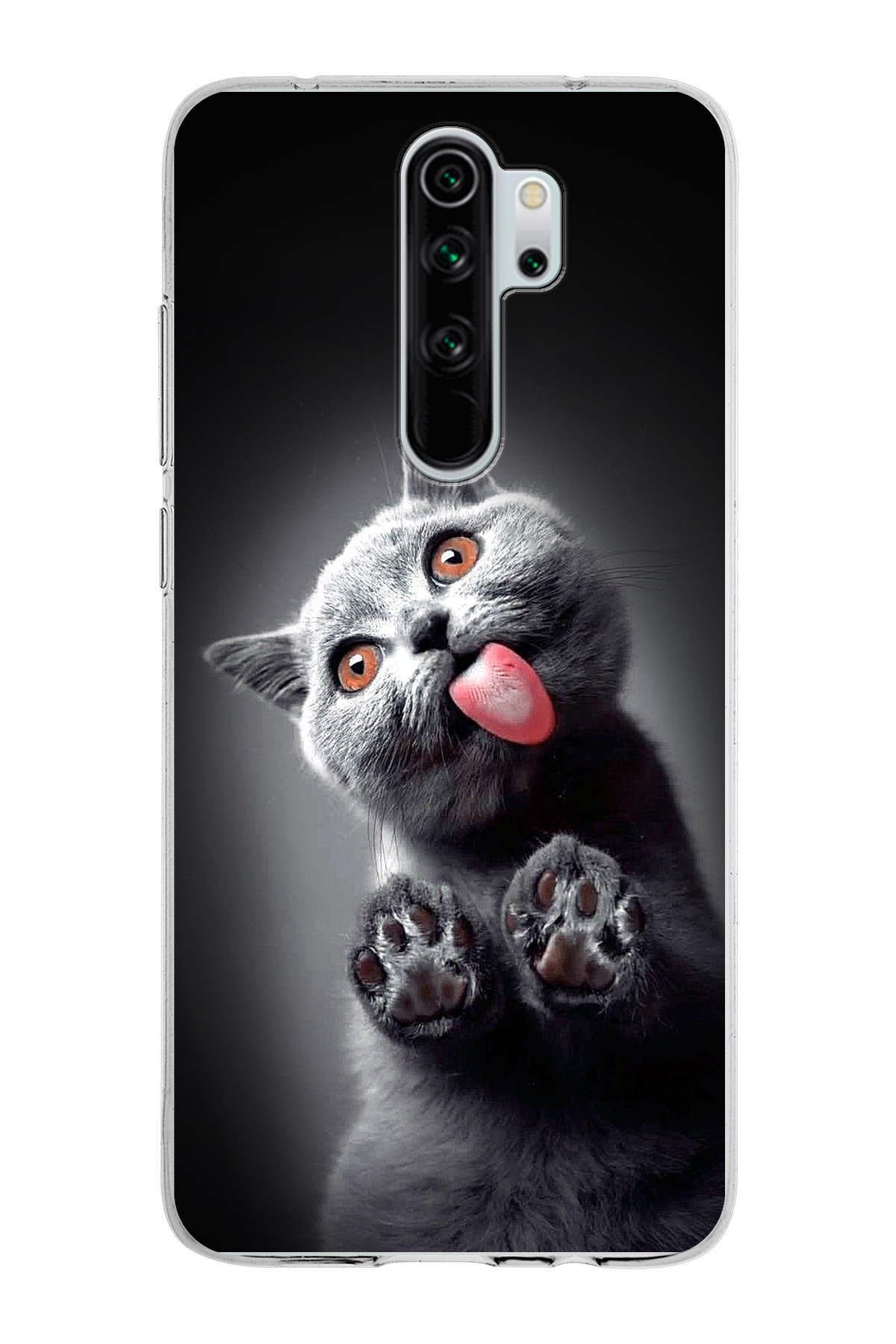 Xiaomi Redmi Note 8 Pro ile Uyumlu 1mm Slim Fit Kedi 2 050c Baskılı Şeffaf Kılıf
